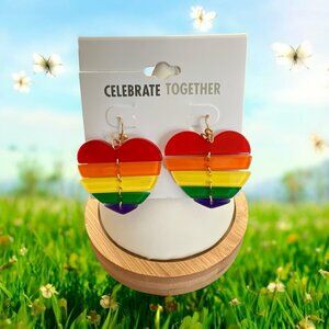 Celebrate Together 1 1/2" Rainbow Heart Hook Earrings-NWT